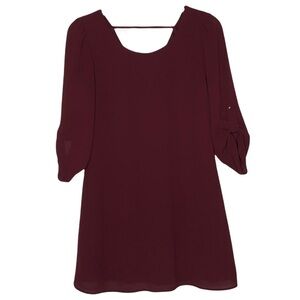 Speechless - Burgundy Long Sleeve Midi Shift Dress w/ Scoop Neck - Size Medium
